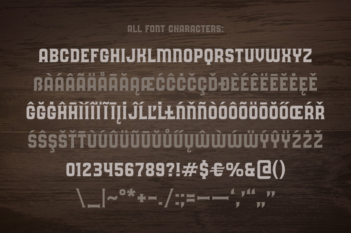 All Characters Oak Lumber Font preview.