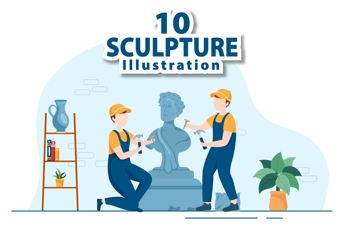 Adorable cartoon image of sculptors working on a sculpture.
