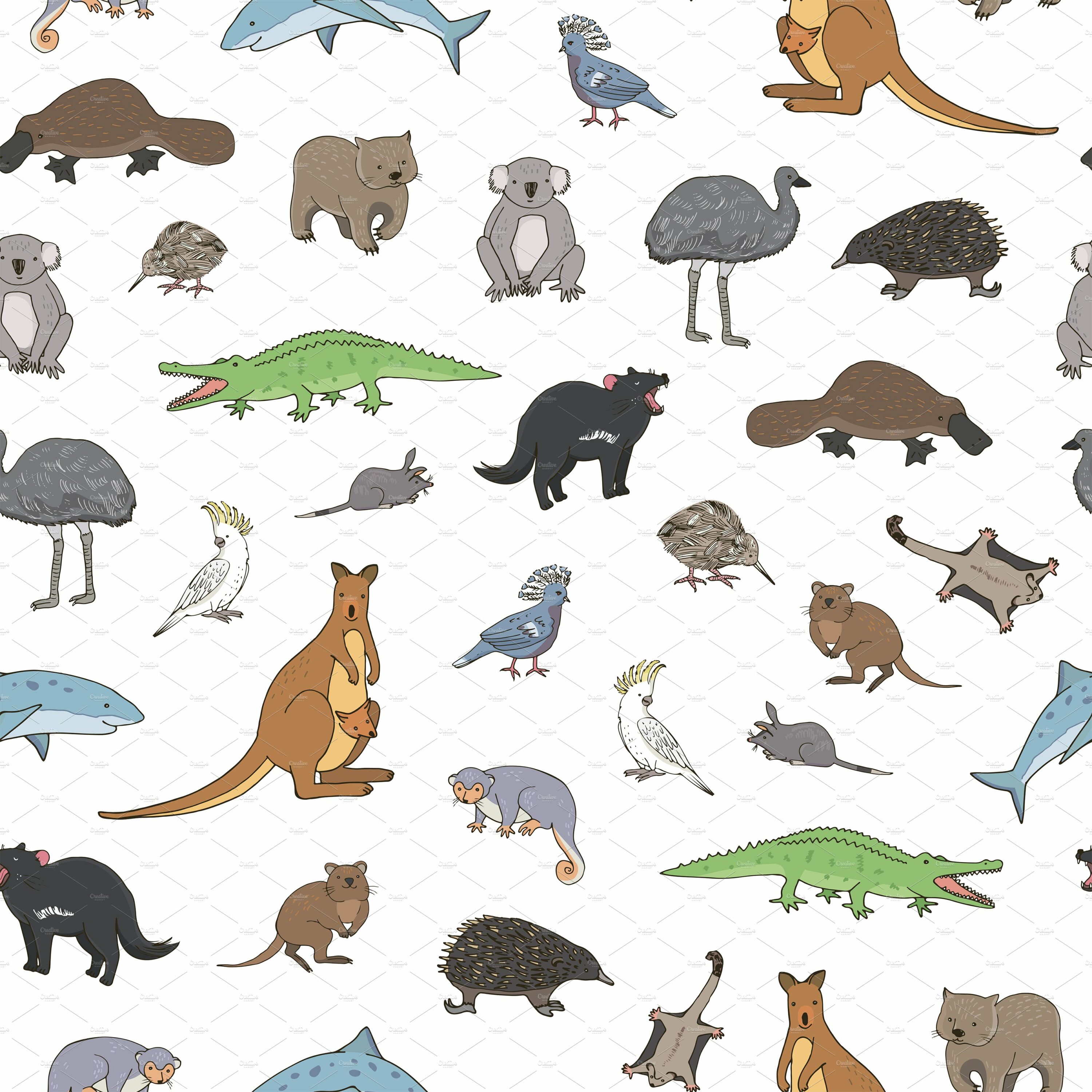 White background with the colorful forest animals.