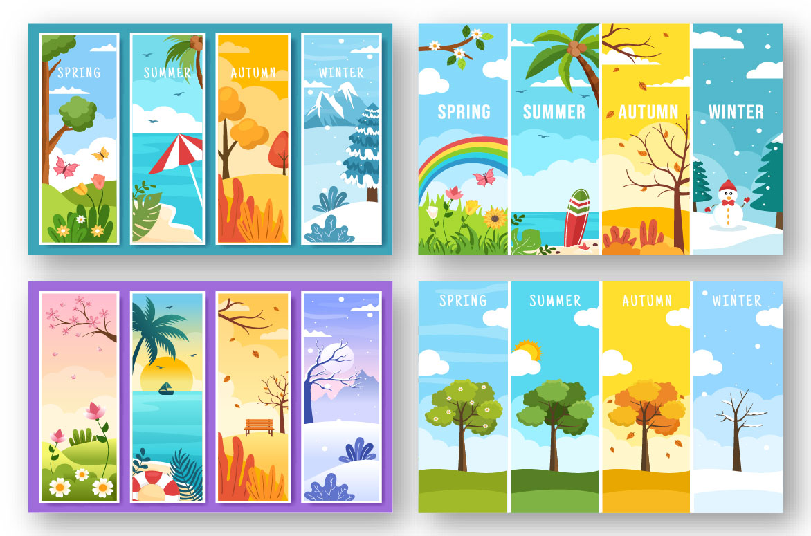 Scenery of the Four Seasons of Nature Illustration preview image.