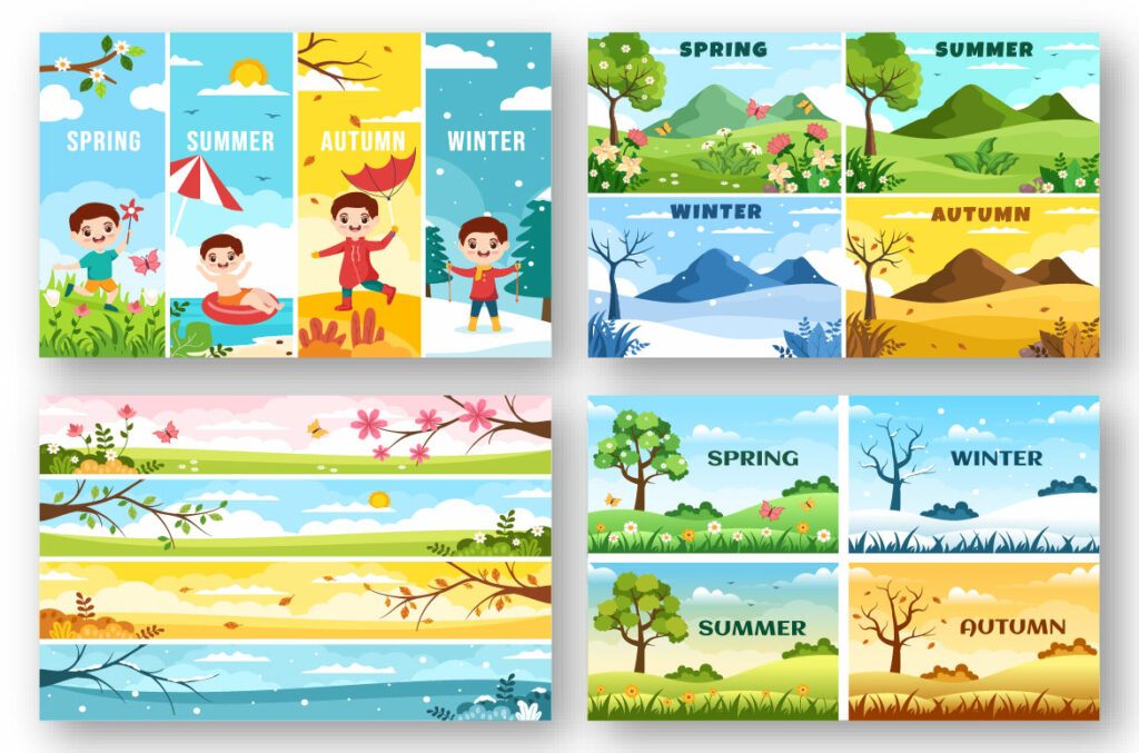 14 Scenery Of The Four Seasons Of Nature Illustration - Masterbundles