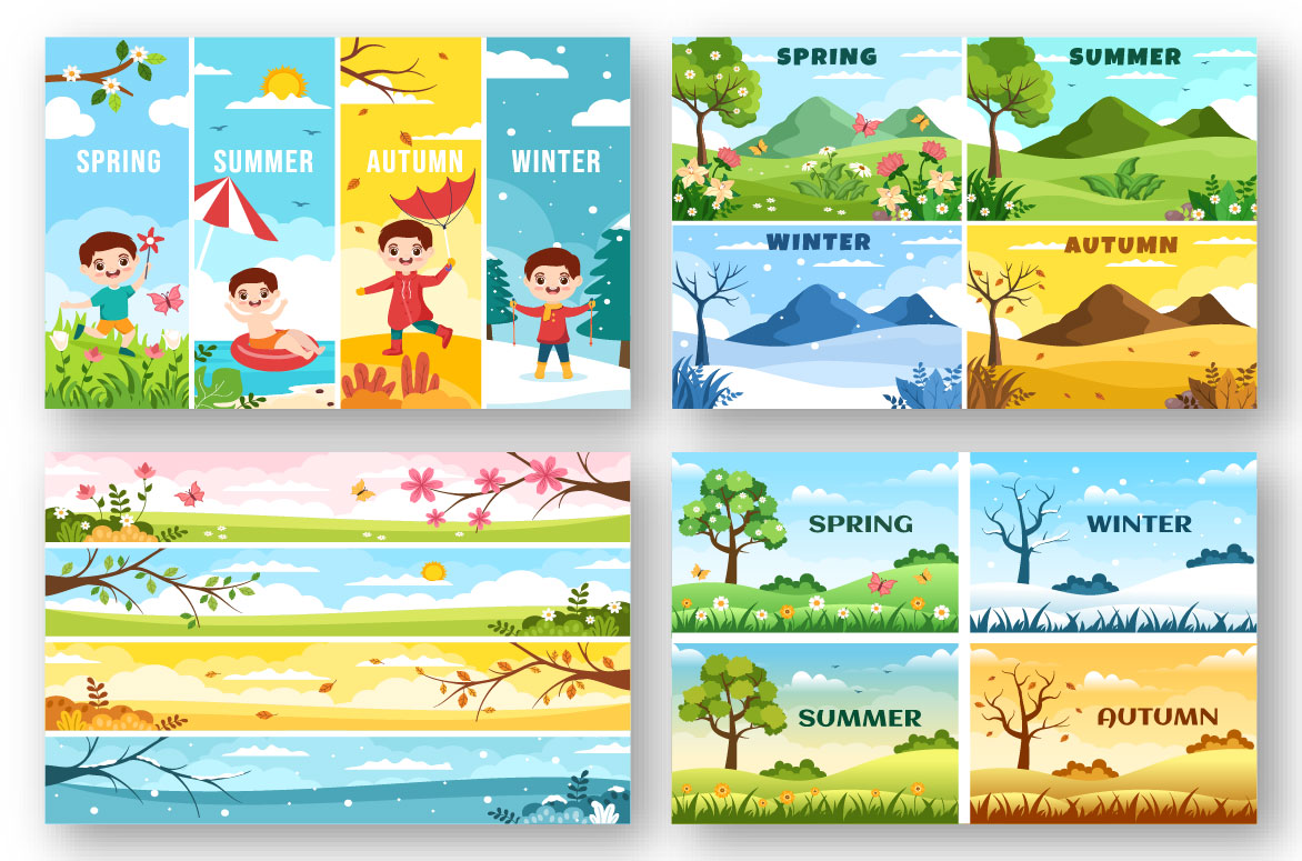Four Seasons of Nature Illustration preview image.