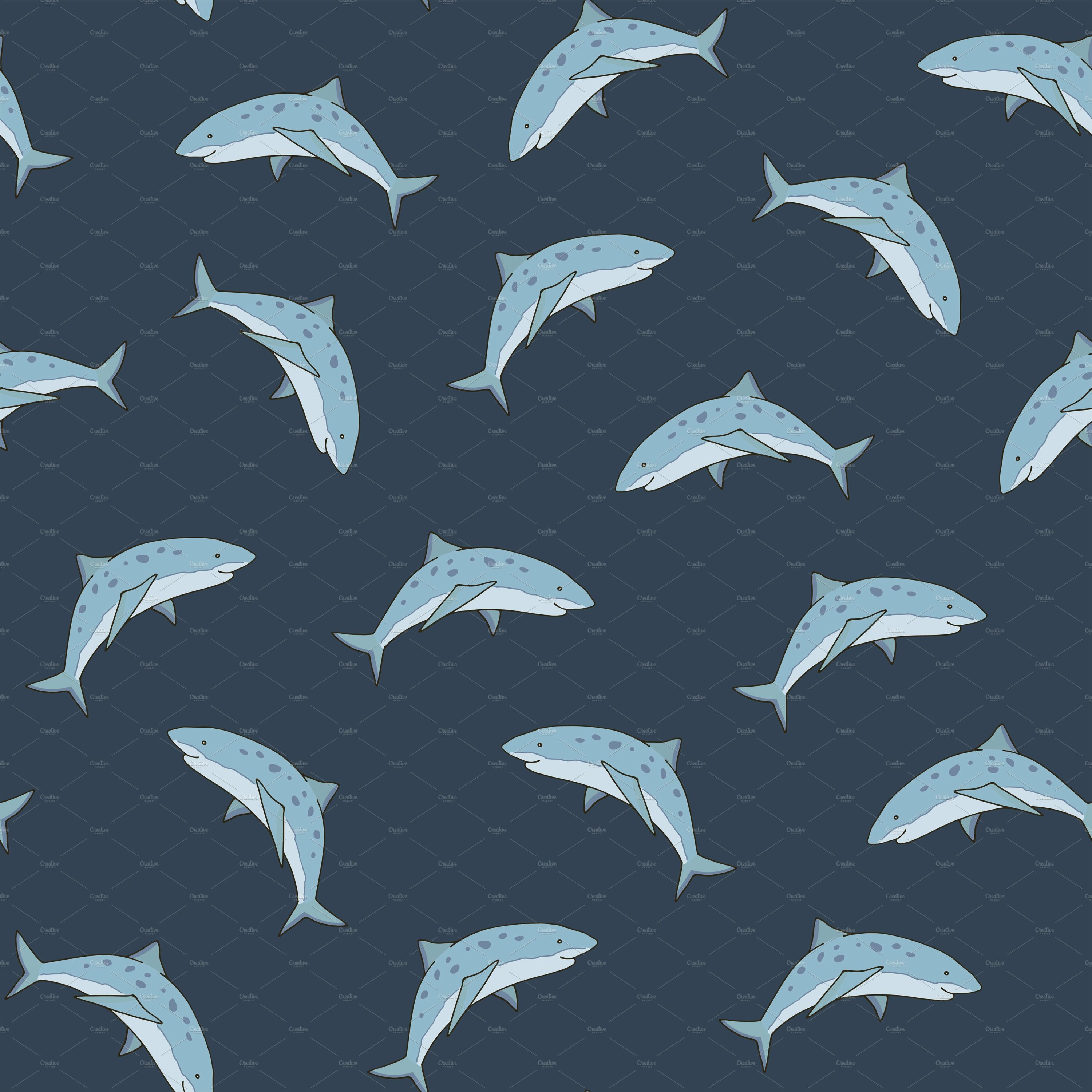 Dark blue background with the light blue sharks.