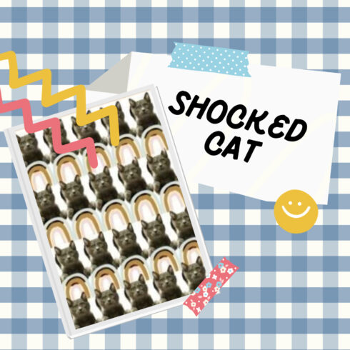 Shocked Cat Cute Background Pattern.
