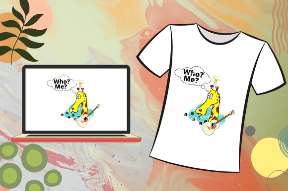 Image of t-shirt and notebook with adorable giraffe picture.