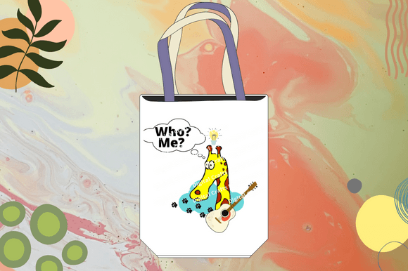 Image of a white bag with a cheerful giraffe print.