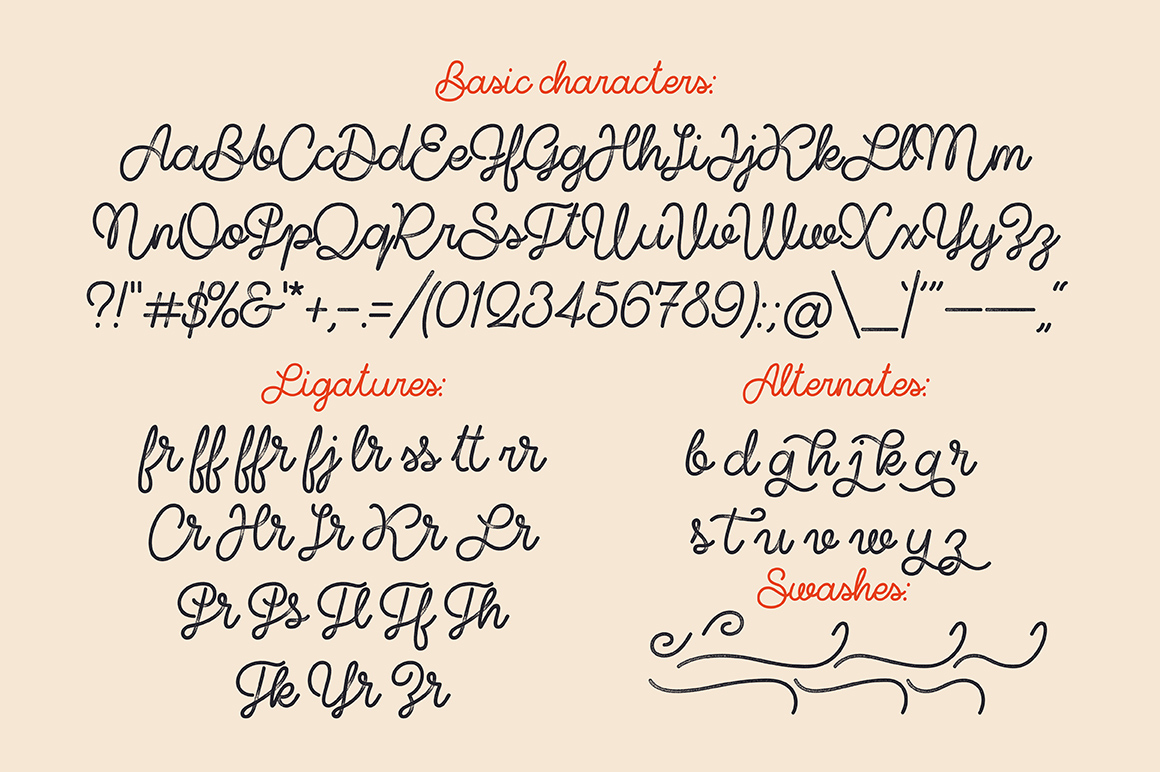 Shoelaces Font characters preview.