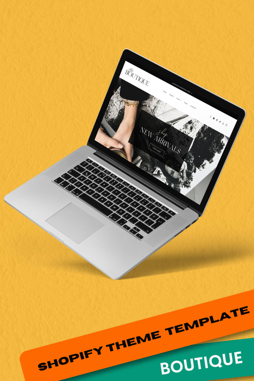 Shopify Theme Boutique Template - laptop mockup for pinterest image.