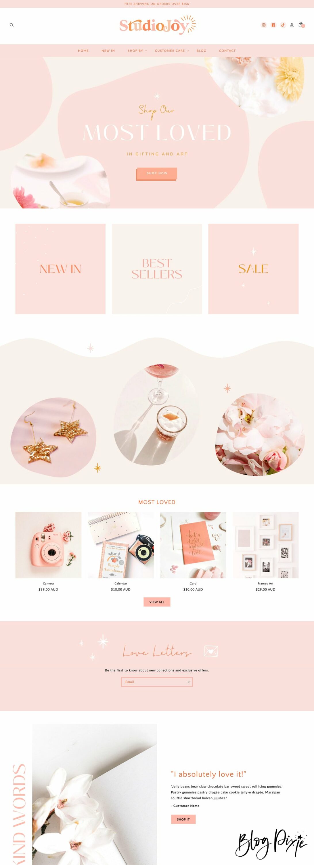 Page image of exquisite Shopify theme in pastel colors.