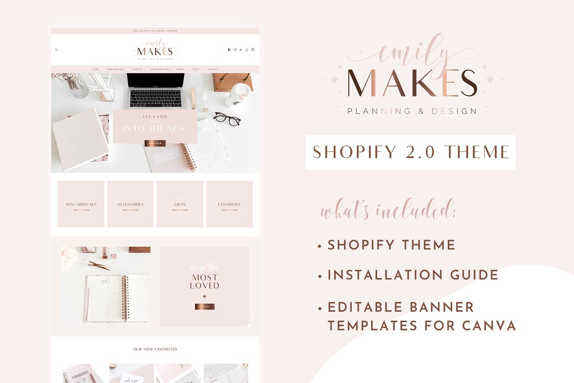 Page image of a beautiful Shopify theme in rose gold colors.