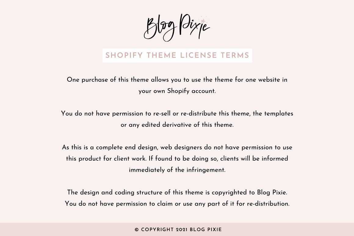 Images with descriptions of the Shopify theme.