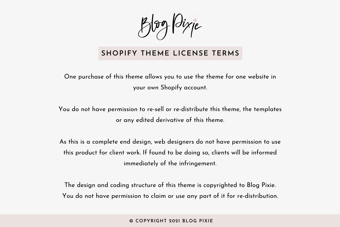Images with descriptions of the Shopify theme.
