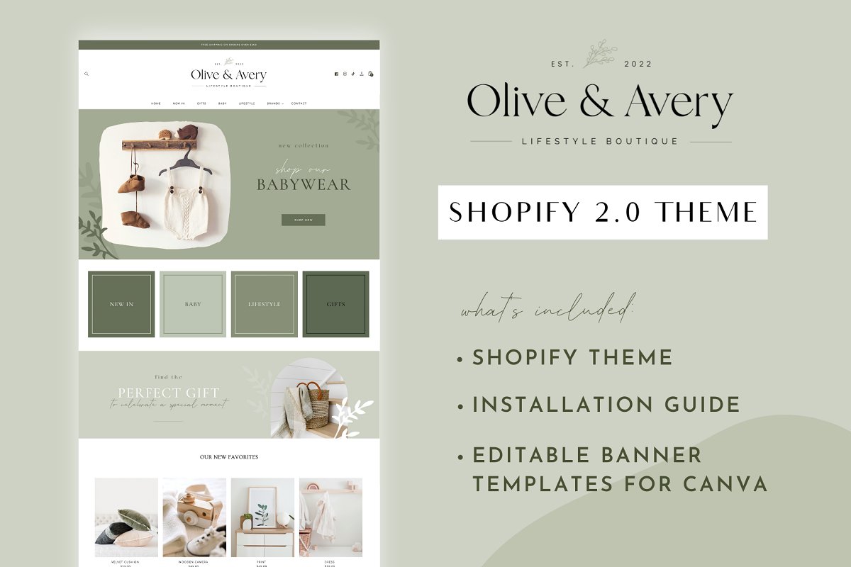 Shopify theme on the green website.