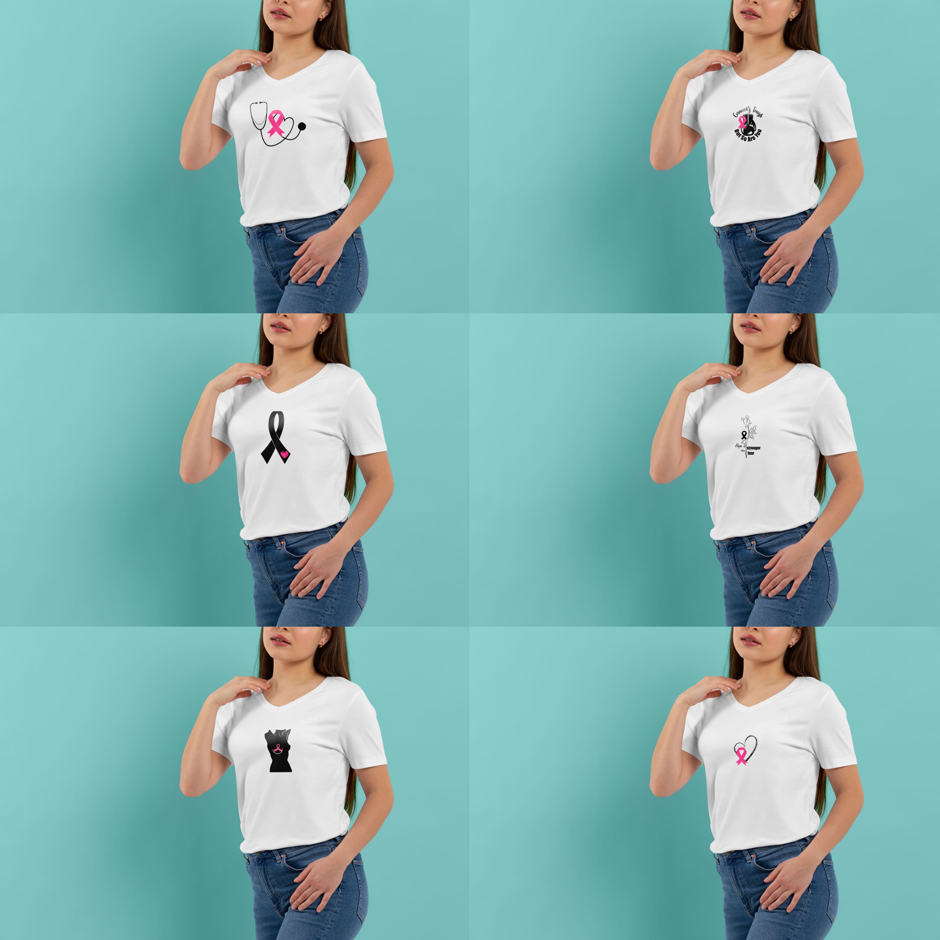 silhouette breast cancer ribbon SVG T-shirt Designs Bundle cover.