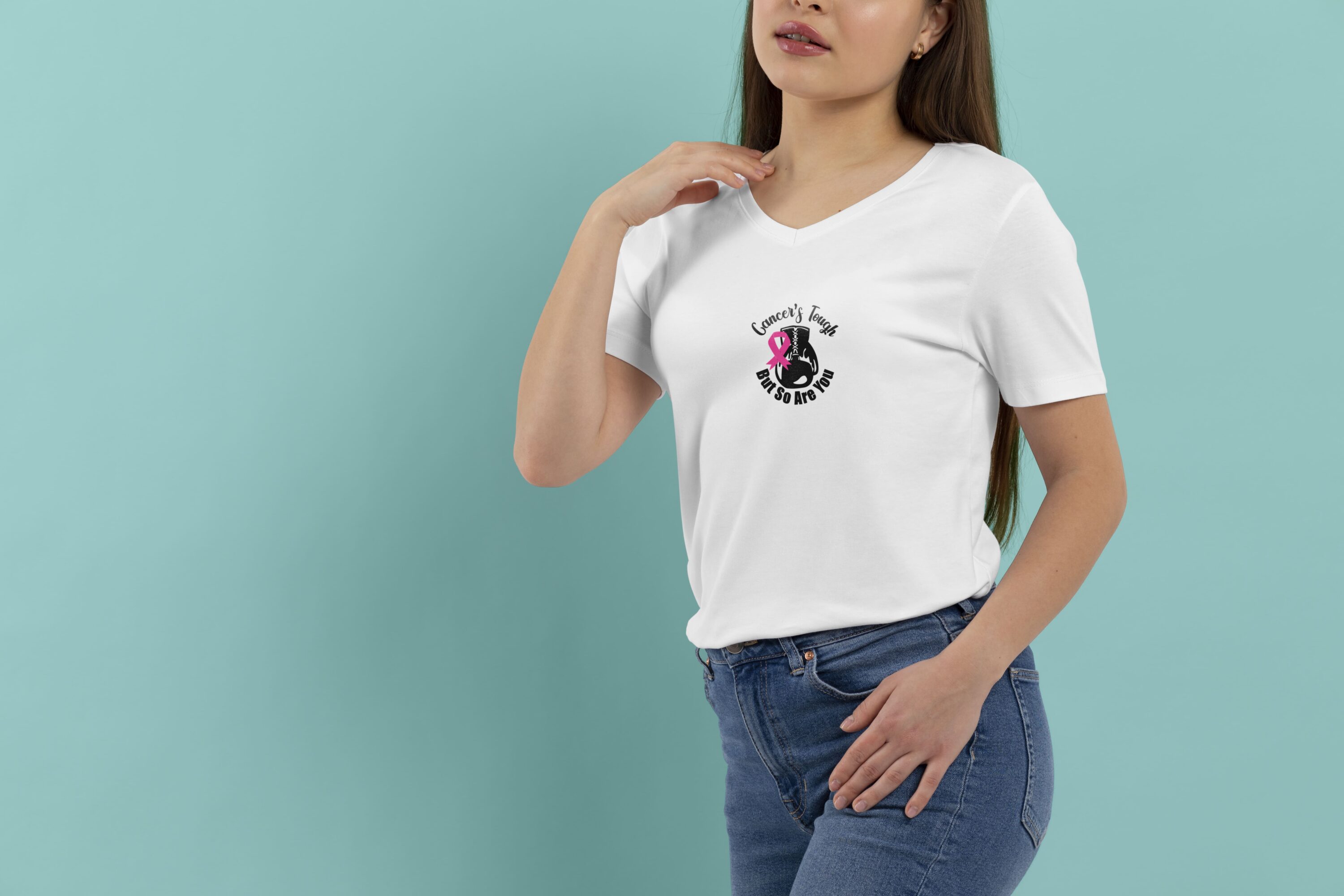 Bicolor breast cancer illustration on a white t-shirt.