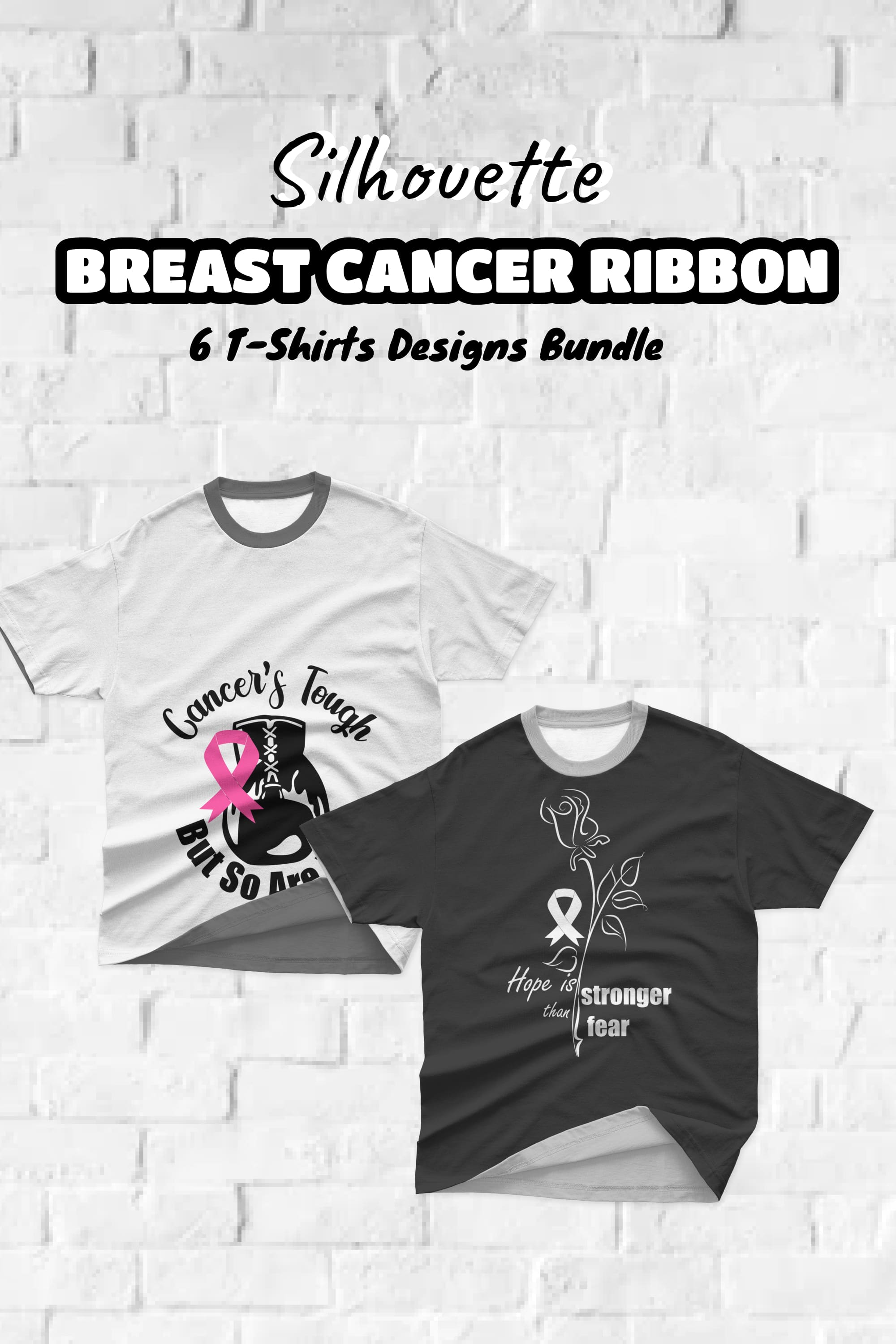silhouette breast cancer ribbon t shirt designs bundle pinterest 90