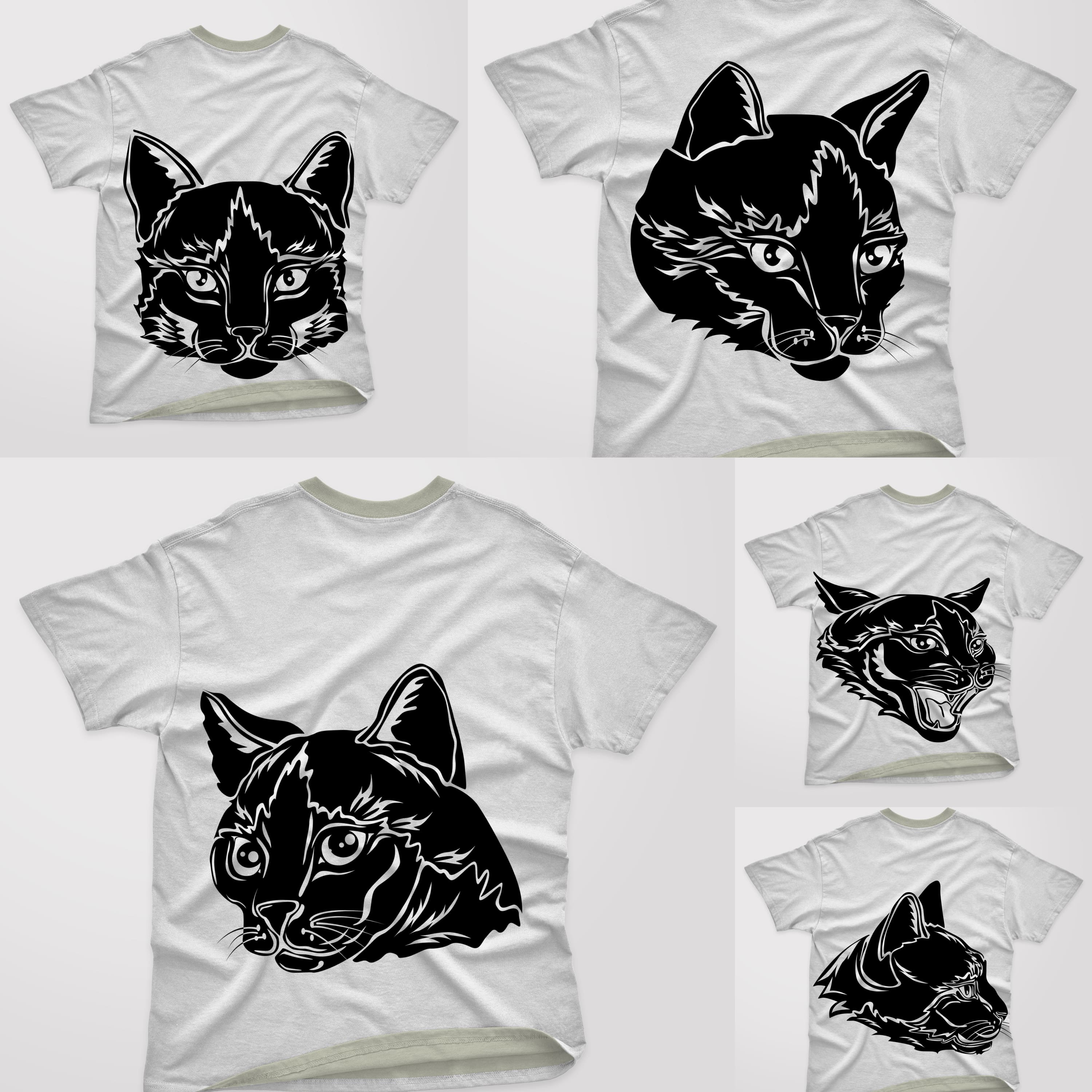 Silhouette Cat Face T-shirt Designs Bundle Cover.