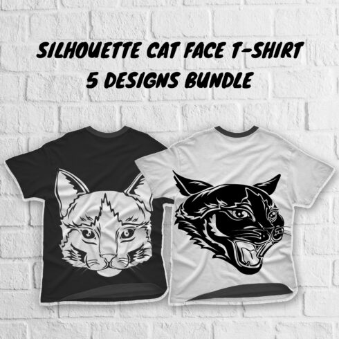 Silhouette Cat Face T-shirt Designs Bundle.