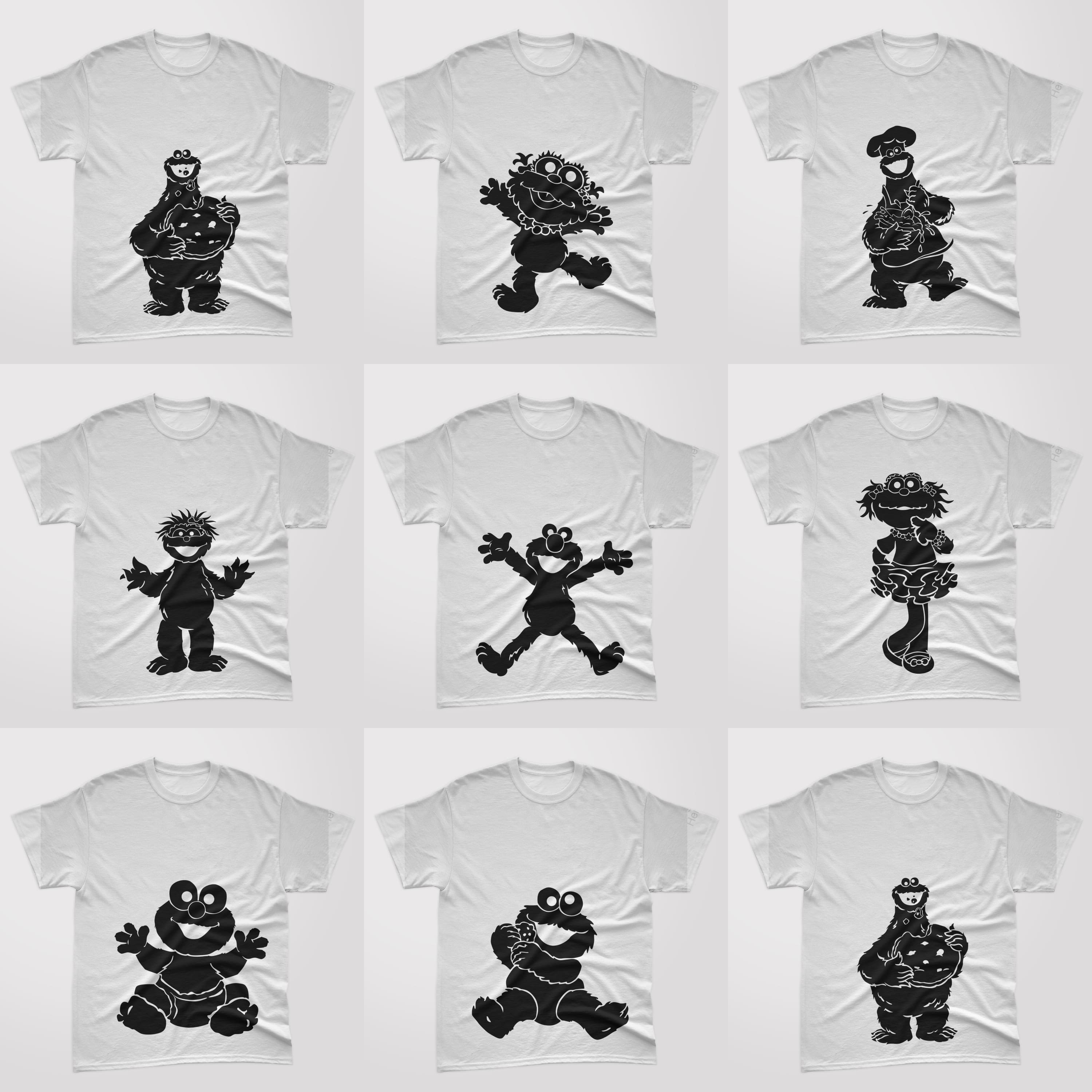 Silhouette Cookie Monster T-shirt Designs Bundle Cover.