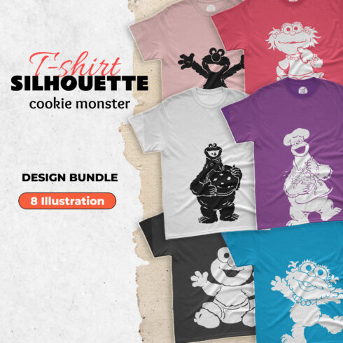 Silhouette Cookie Monster T-shirt Designs Bundle.
