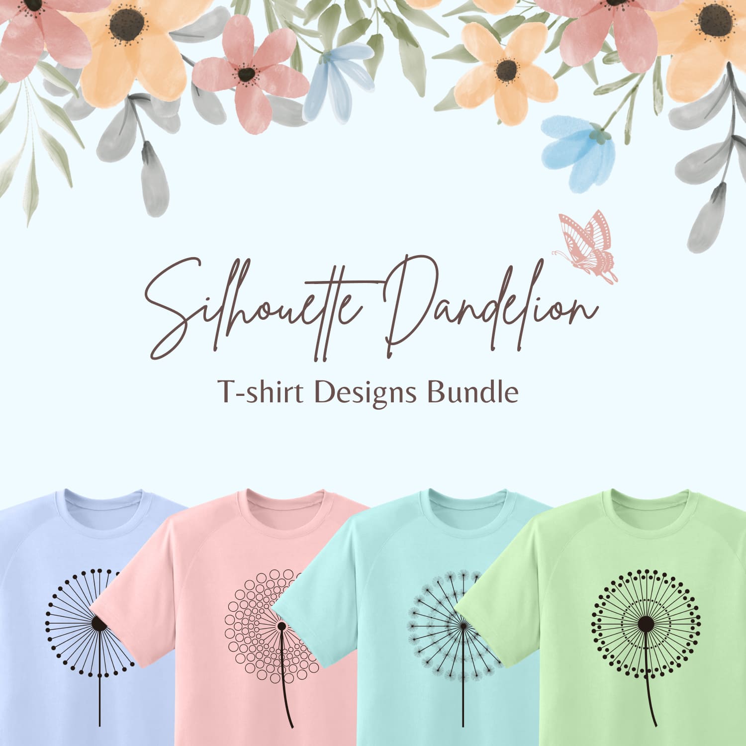 Silhouette Dandelion T-shirt Designs Bundle.