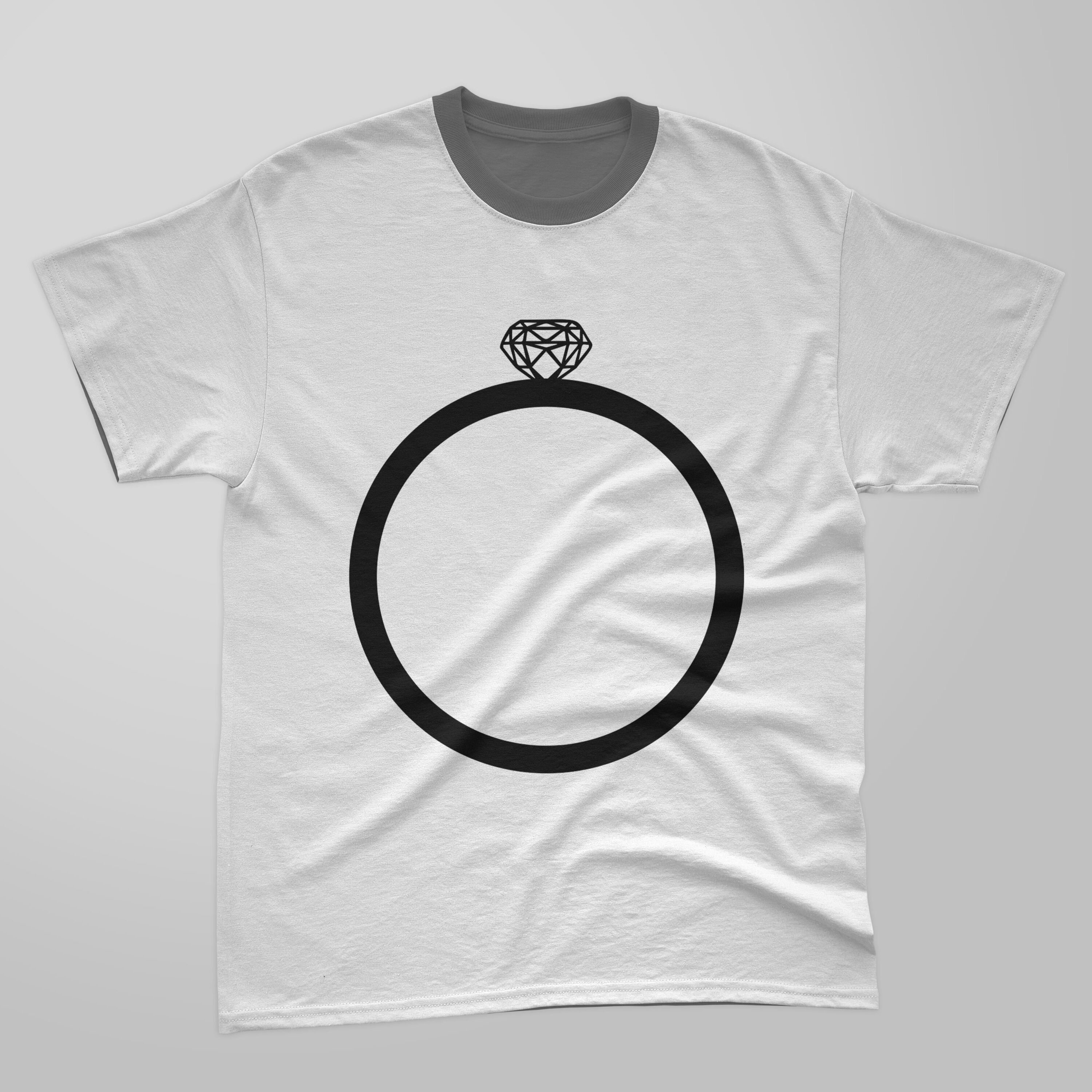 Image of t-shirt with amazing print of diamond ring silhouette.