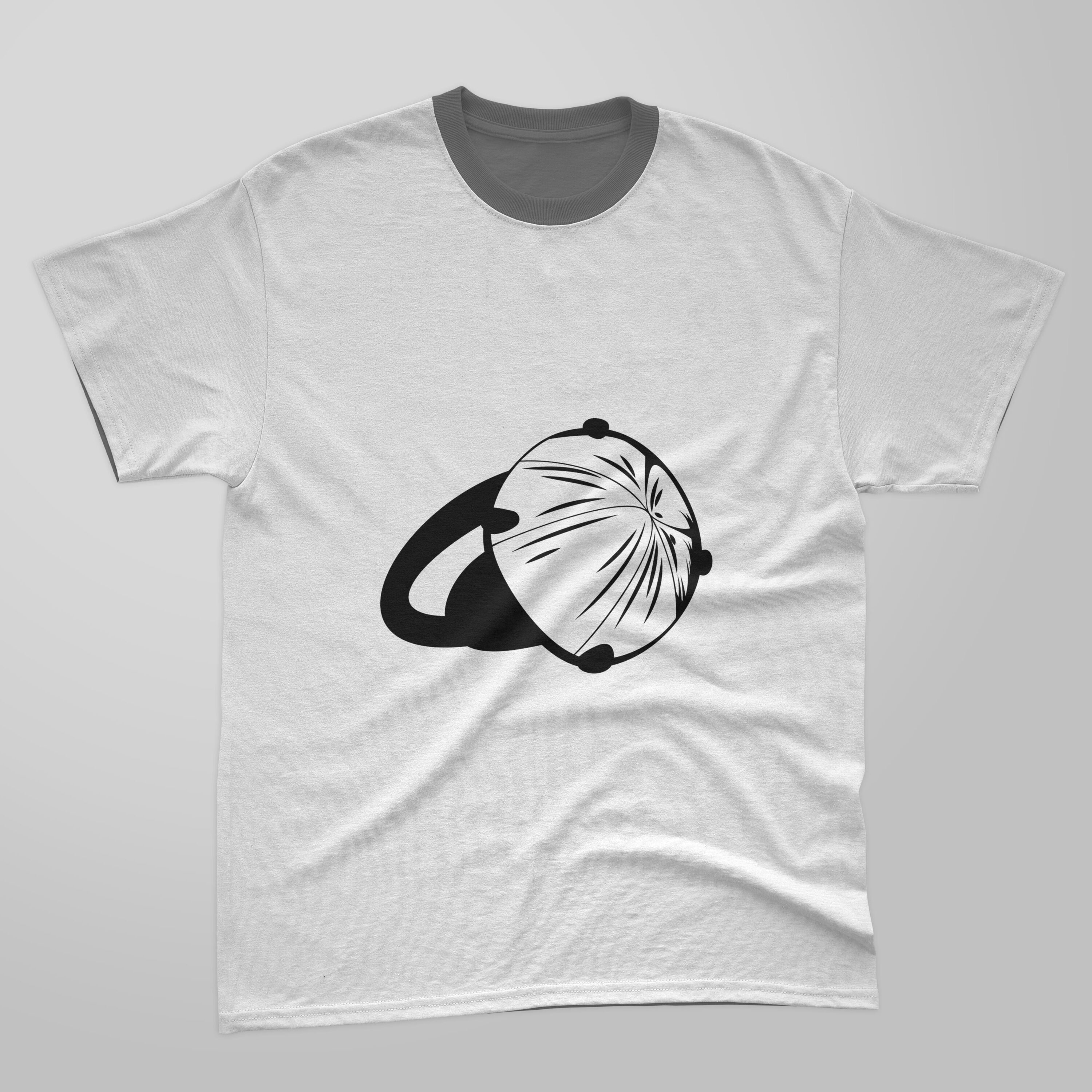 Image of t-shirt with colorful print of diamond ring silhouette.