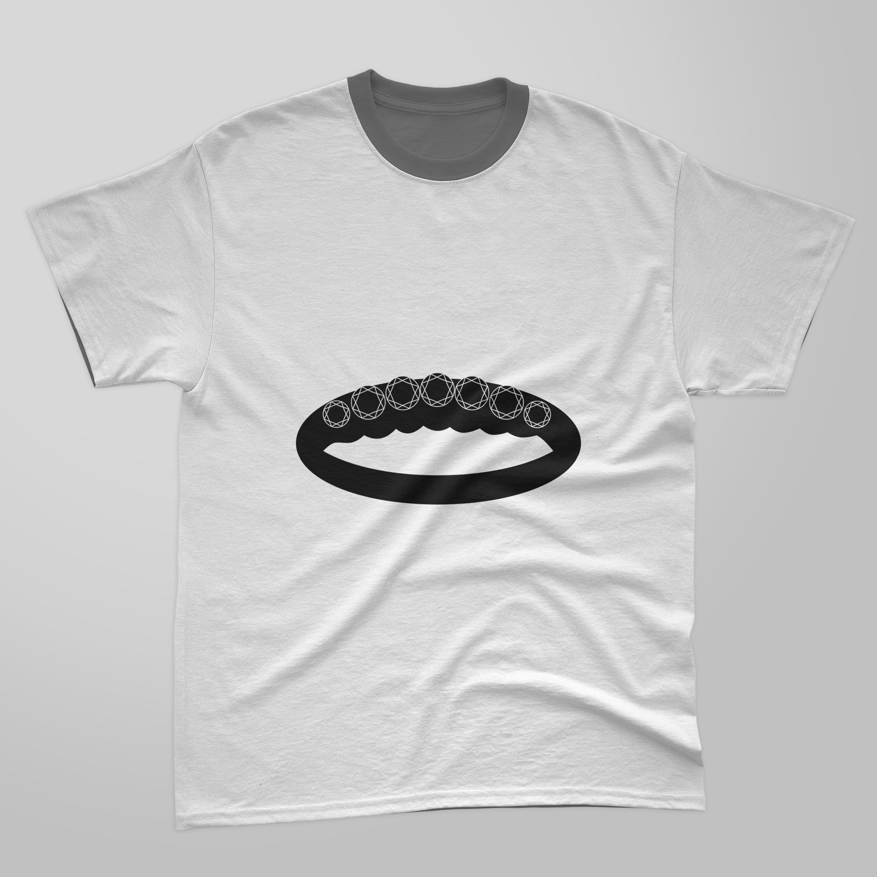 Image of t-shirt with beautiful print of diamond ring silhouette.