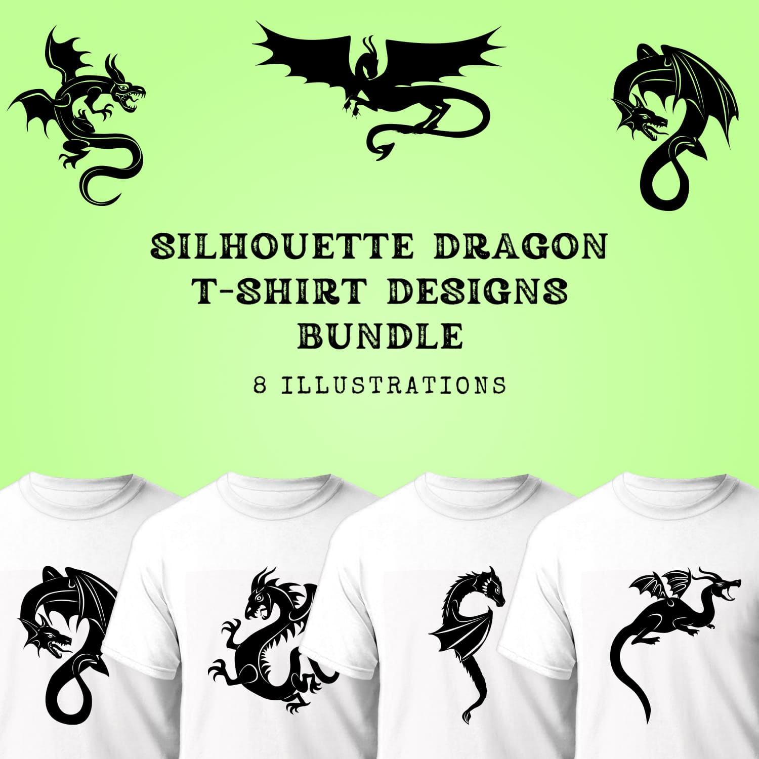Silhouette Dragon T-shirt Designs Bundle.
