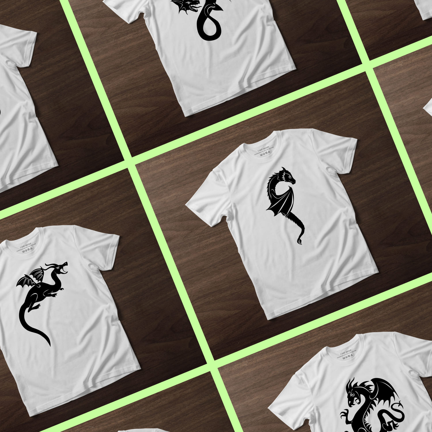 Silhouette Dragon T-shirt Designs Bundle Cover.