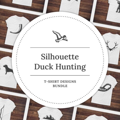 Bundle of images of t-shirts with wonderful prints of silhouettes of duck hunting attributes.