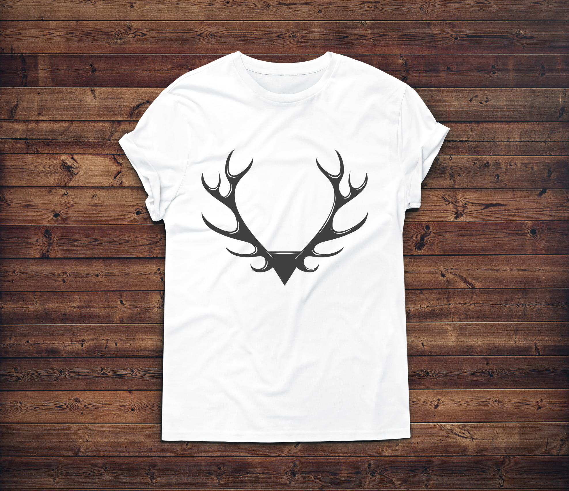 Image of white t-shirt with amazing deer antler silhouette print.