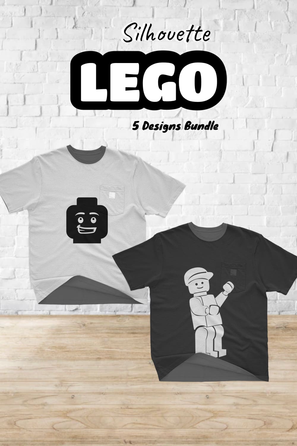 Silhouette Lego SVG T-shirt Designs Bundle - pinterest image preview.