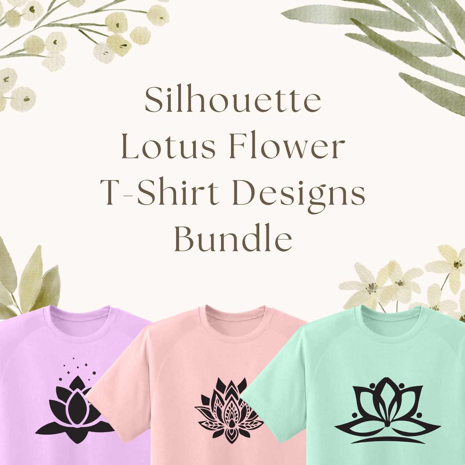 Silhouette Lotus Flower T-shirt Designs Bundle.