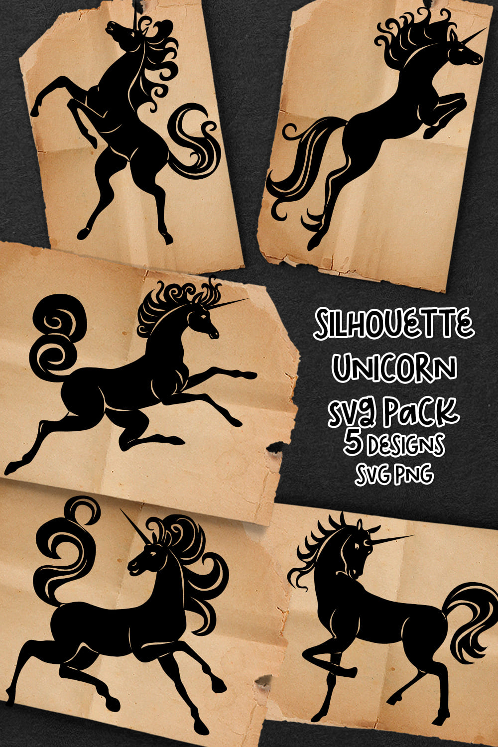 Silhouette Unicorn SVG - pinterest image preview.