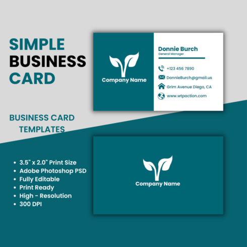 Simple Printable Business Card Design cover image.