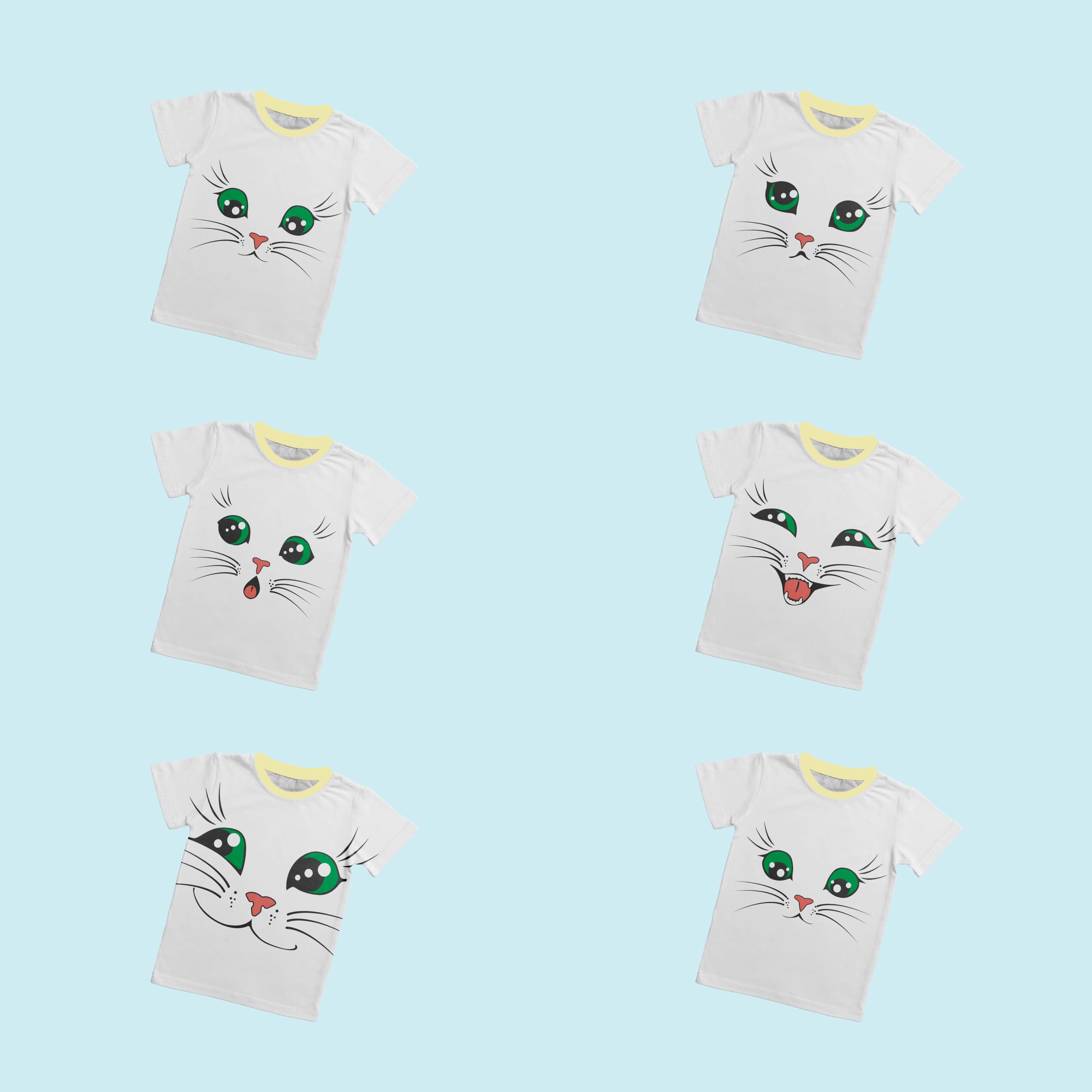 Simple Cat Face T-shirt Designs Bundle Cover.