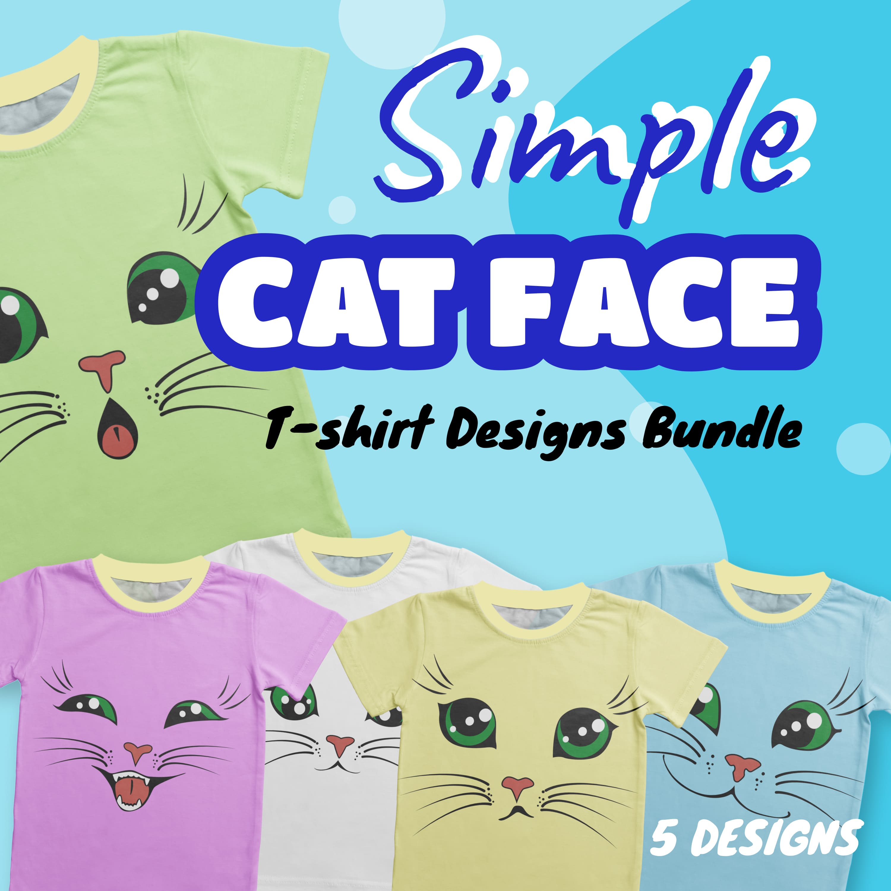 Simple Cat Face T-shirt Designs Bundle.