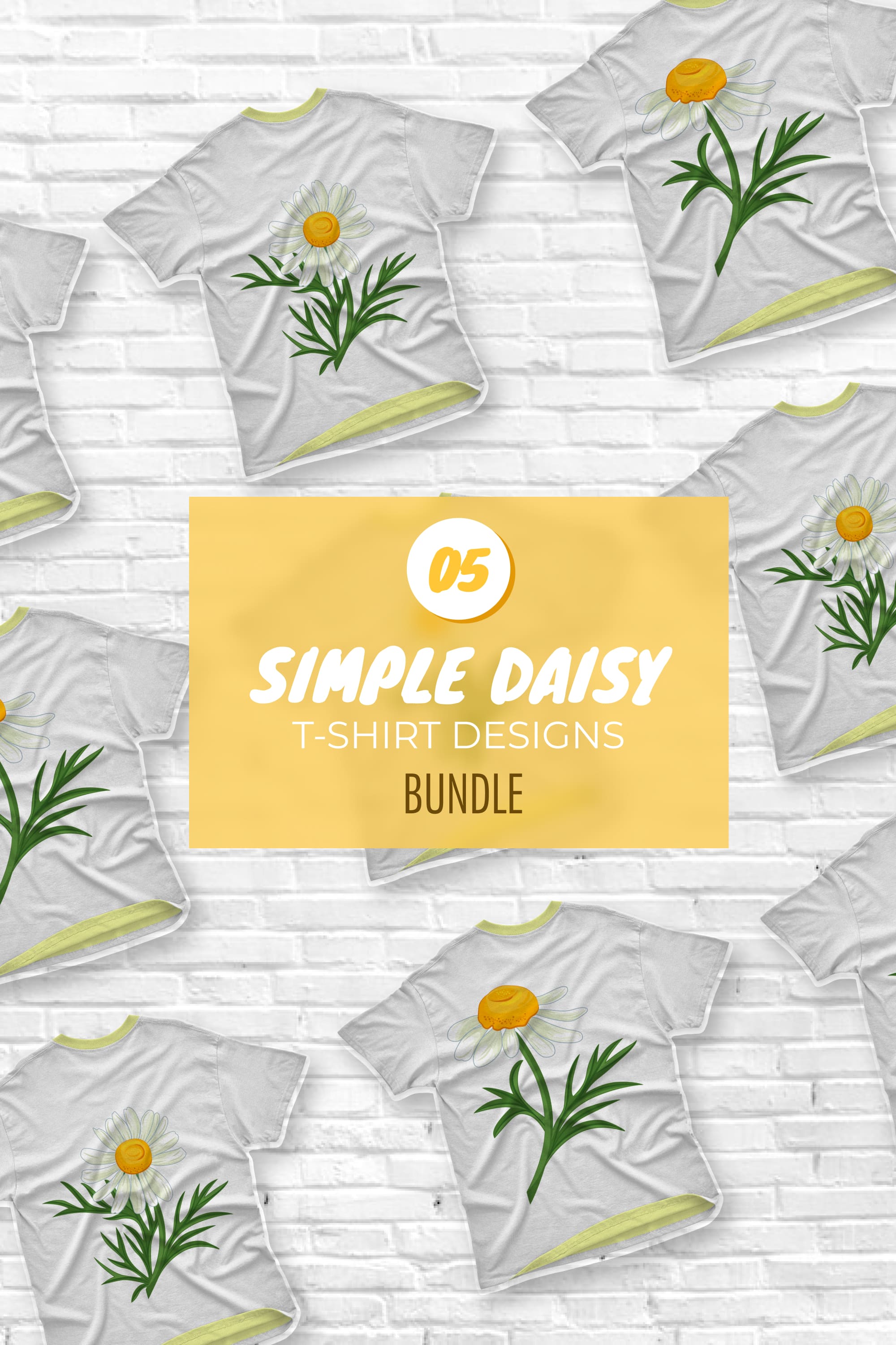 Simple Daisy T-shirt Designs Bundle - pinterest image preview.