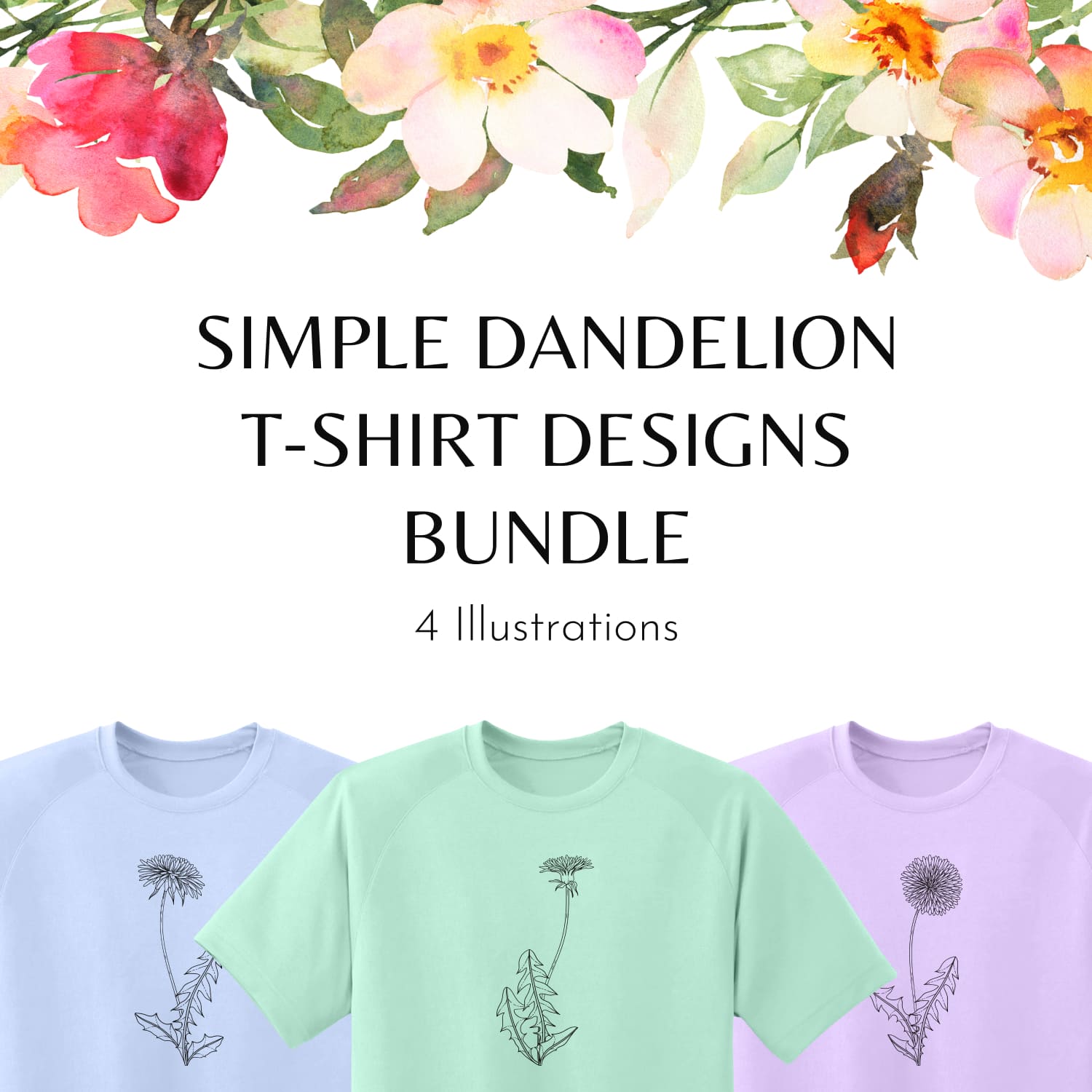 Simple Dandelion T-shirt Designs Bundle.