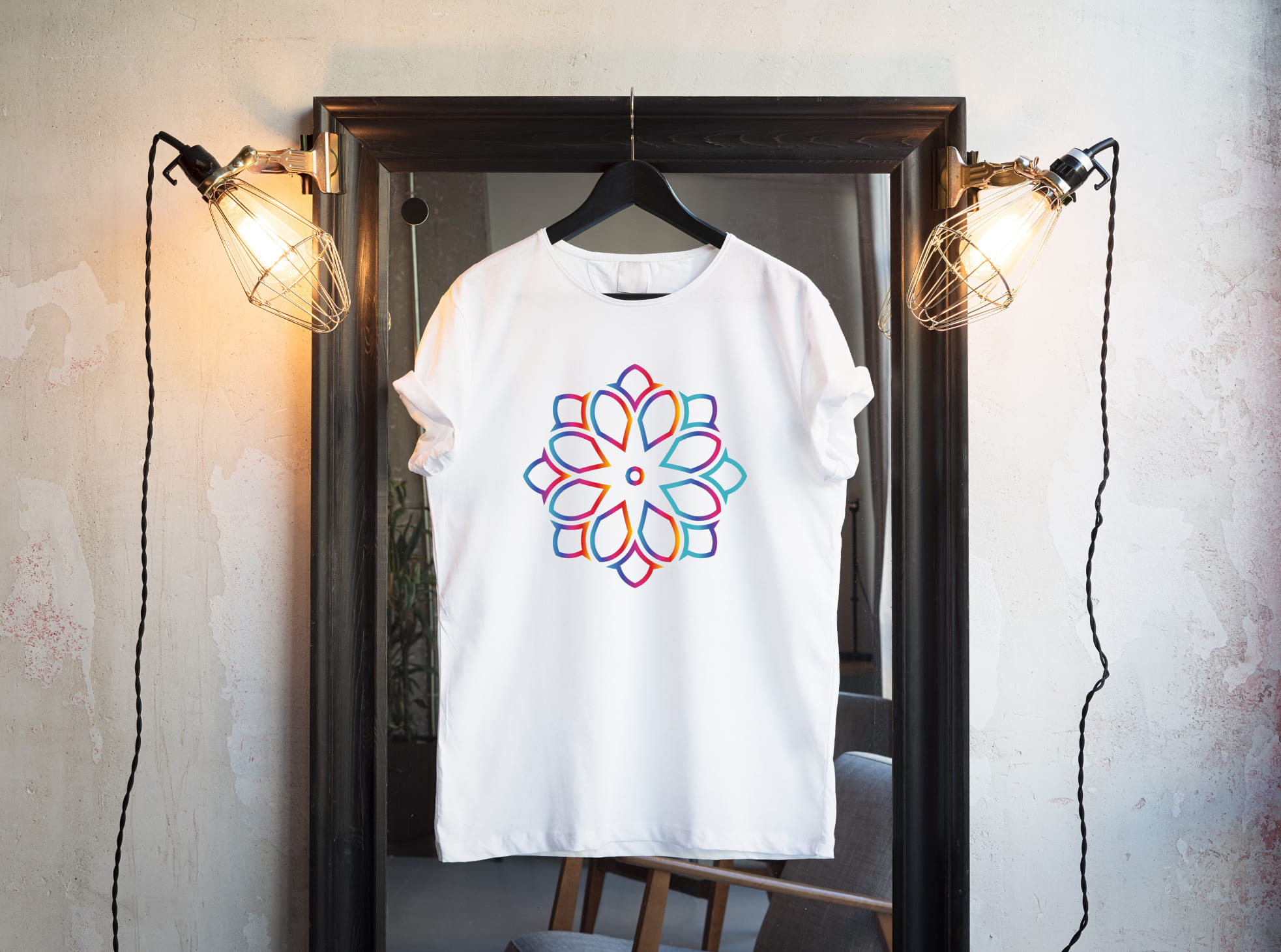Classic white t-shirt with the colorful gradient lotus.