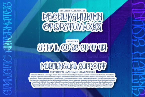 An example of blue and white stylistic alternates and ligature in graffiti font on a blue background.