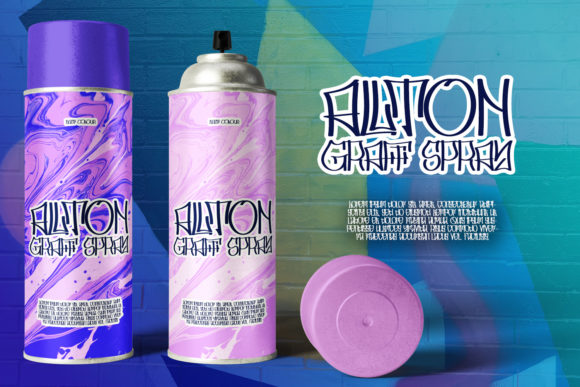 Pink and purple spray paint with dark blue "Allton Graff Spray" lettering on an abstract background.