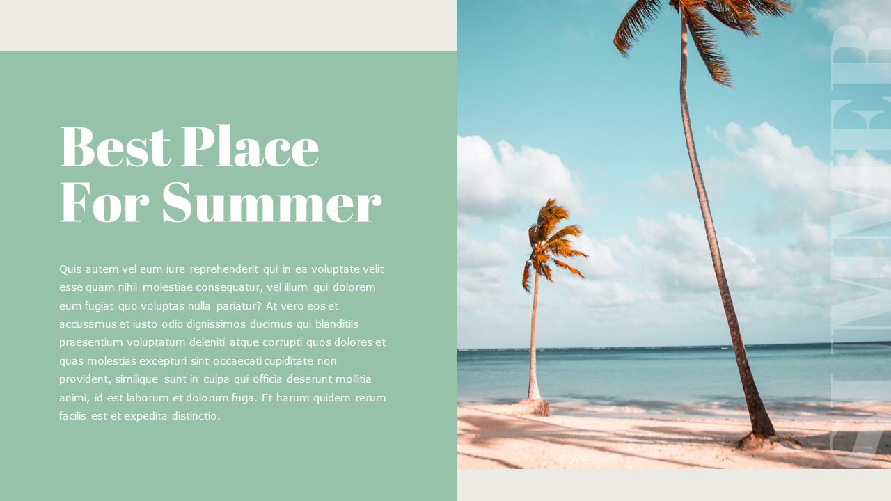An image of a seaside and white lettering "Best place for summer" on a mint background.