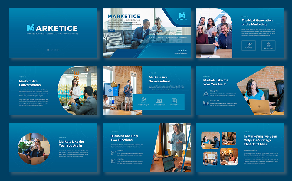 Marketing Presentation PowerPoint Template preview image.