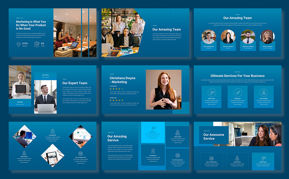 Marketing Strategy Blue Keynote Template preview image.