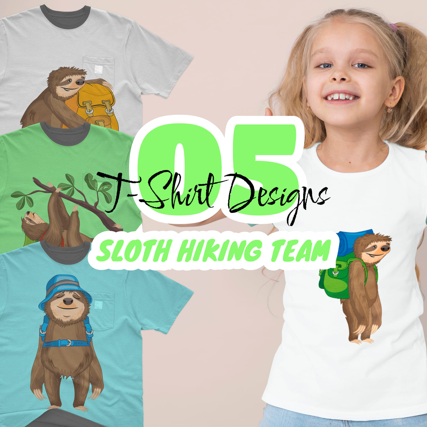Pack of T-shirts with exquisite sloth prints with backpacks.