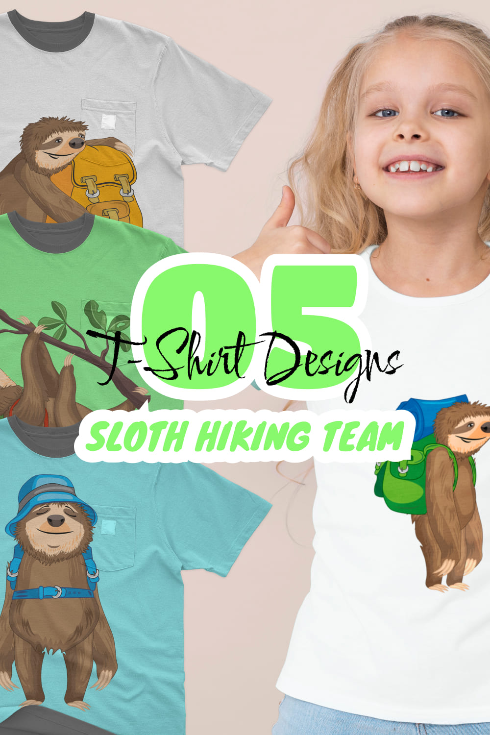 A set of t-shirts with enchanting sloth prints with backpacks.