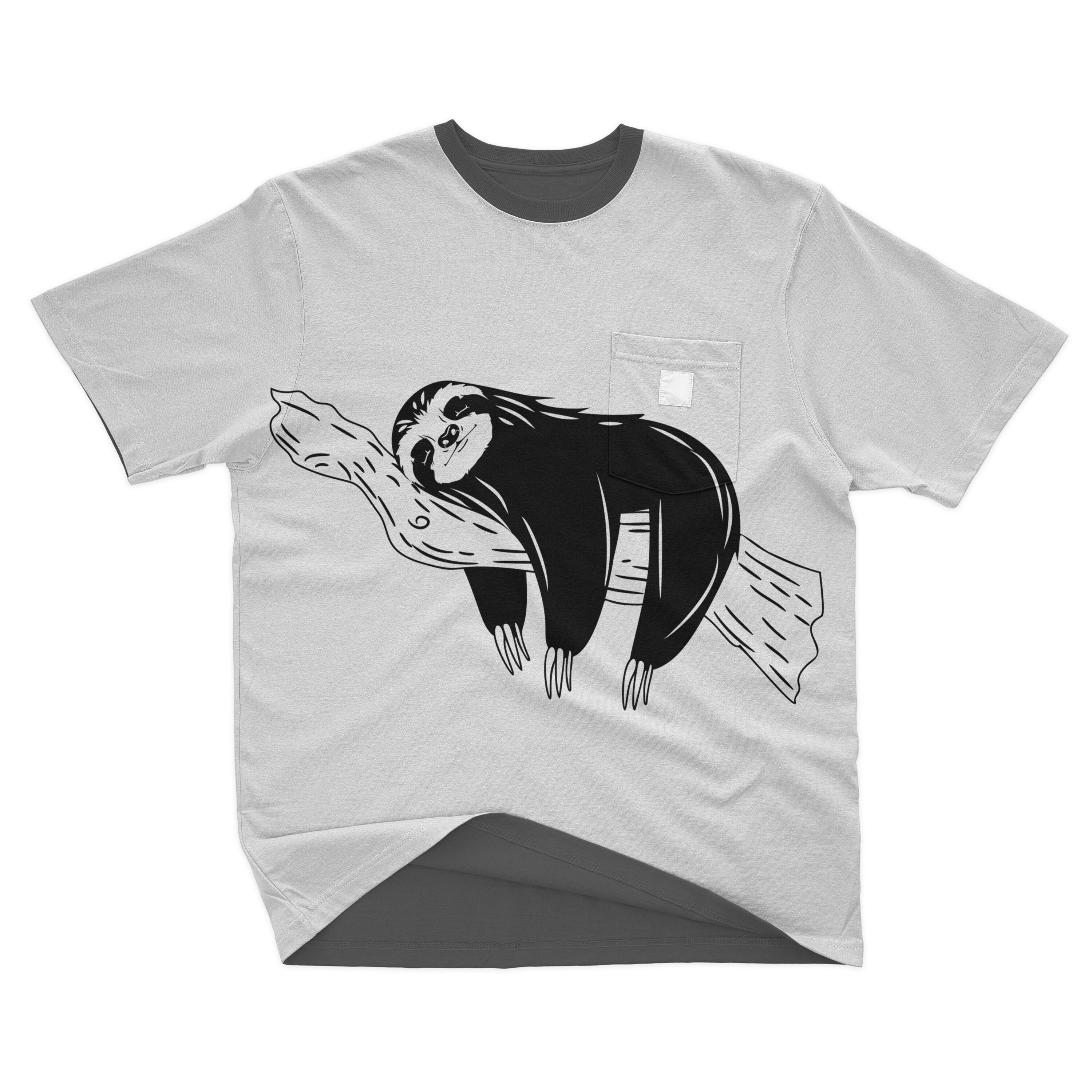 Image of white t-shirt with lovely sloth print on wood.