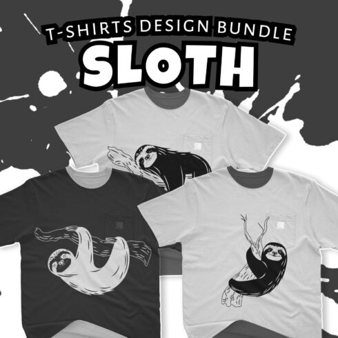 Bundle of T-shirts with enchanting black and white sloth prints.
